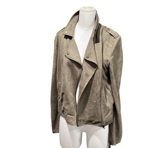 Ellison Faux Suede Moto Jacket Olive Taupe Asymmetrical Zip Edgy Sz M